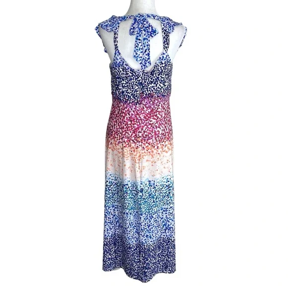 JULIA JORDAN Ruffle Flutter Sleeve Tie Back Confetti Dot Midi Long Dress Sz 10 - Picture 5 of 9